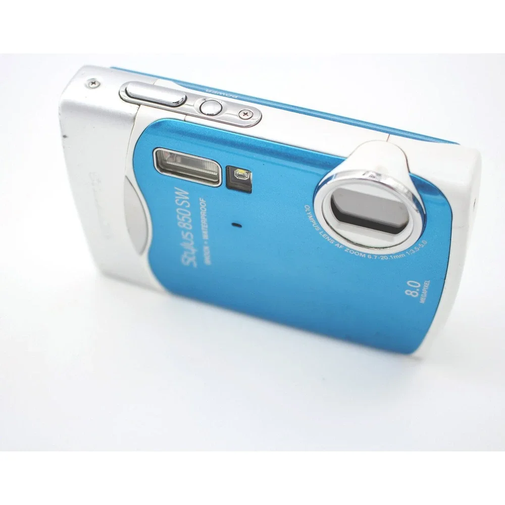 Vtg Waterproof Olympus 850SW 8MP Blue Digital Camera Digi Zoom Point Shoot Y2k
